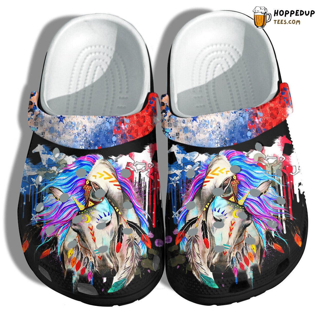 Magical Native Horses America Flag Shoes Women Hippie Tie Dye Gift