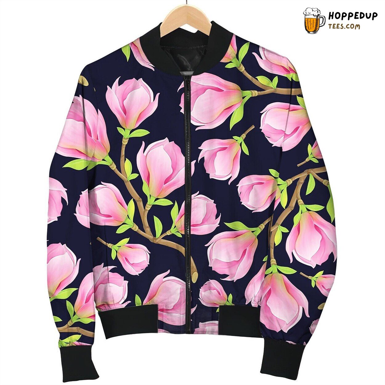 Magnolia Branch Seamless Pattern Bomber Jacket