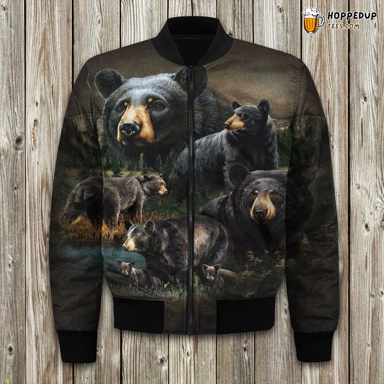 Majestic Black Bear Winter Bomber Jacket Tailored Unique Elegance Craft Design