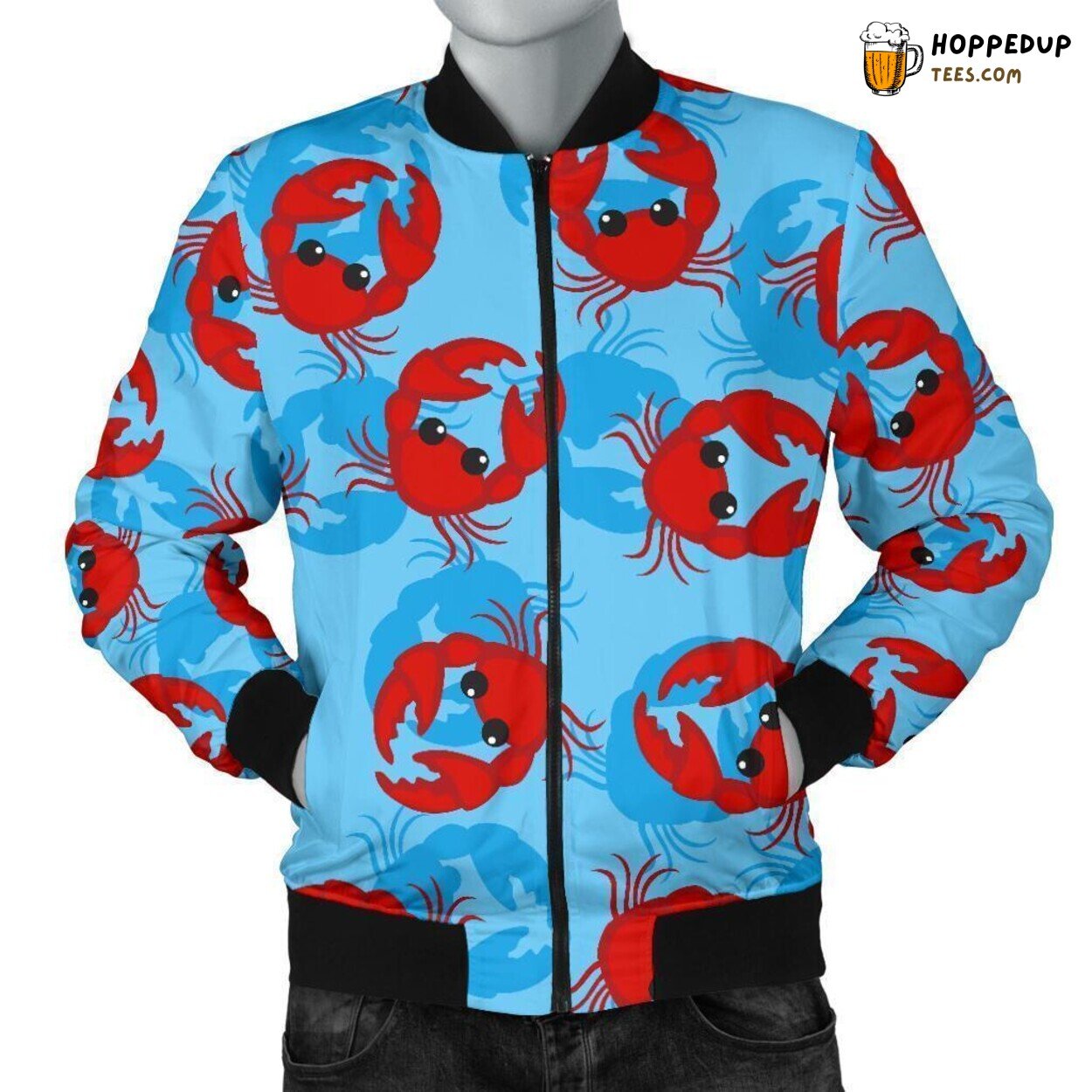 Majestic Crab Essence Men’s Bomber Jacket Unique Design Pattern Display