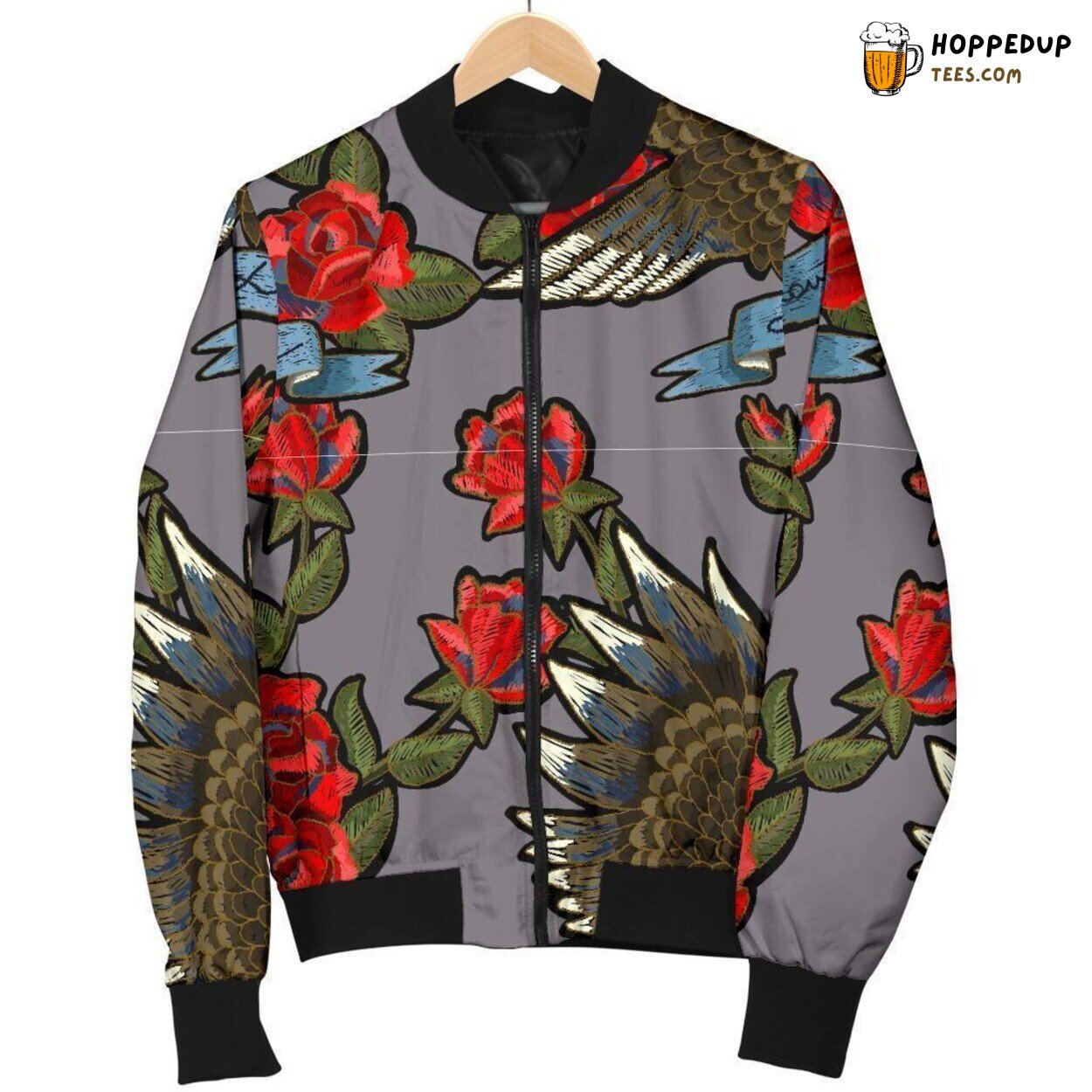 Majestic Eagle With Rose Men’s Bomber Jacket Unique Essence Pattern Display