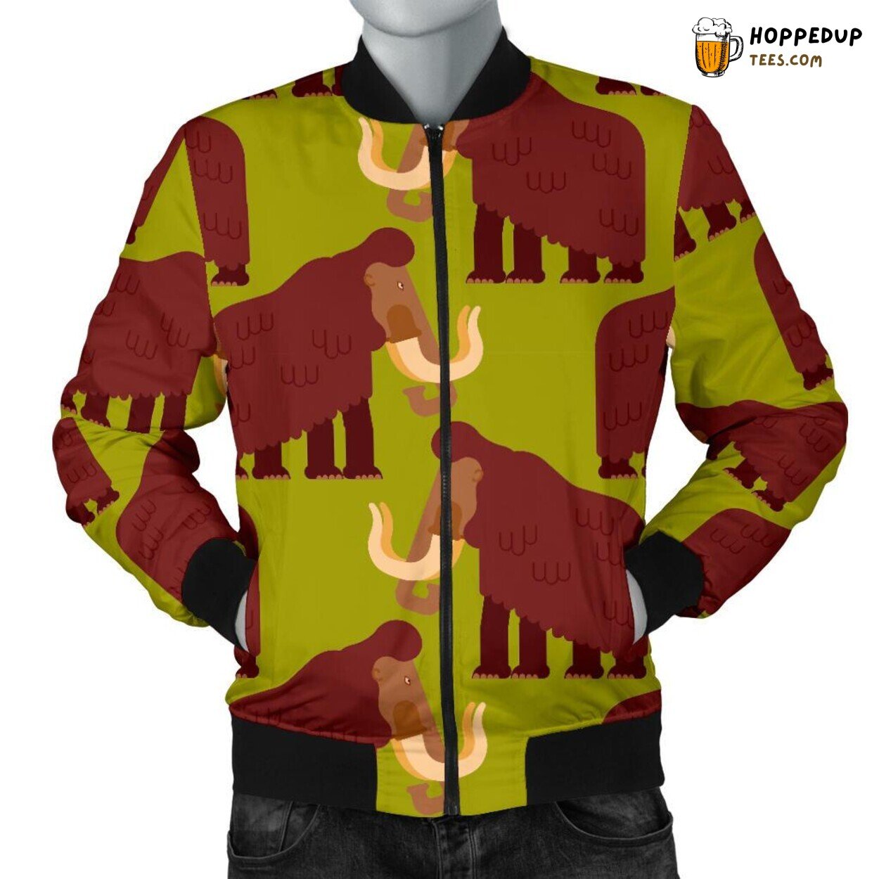 Majestic Mammoth Tribute Men’s Bomber Jacket Unique Pattern Design Showcase