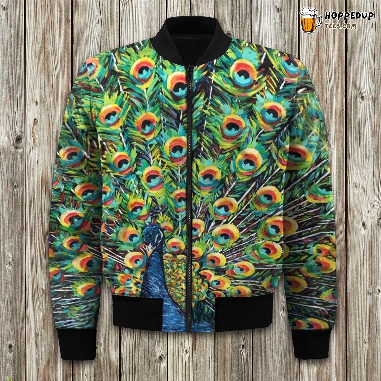 Majestic Peacock Design Winter Bomber Jacket Exotic Bird Lover’s Fashion