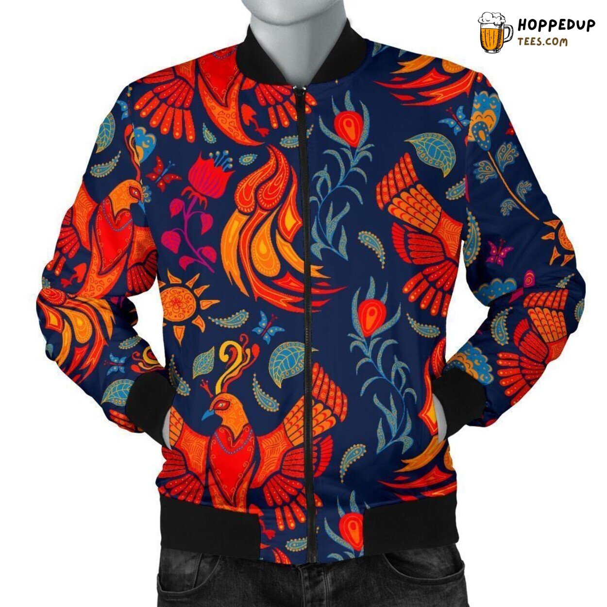 Majestic Phoenix Bird Display Men’s Bomber Jacket Unique Pattern Tribute