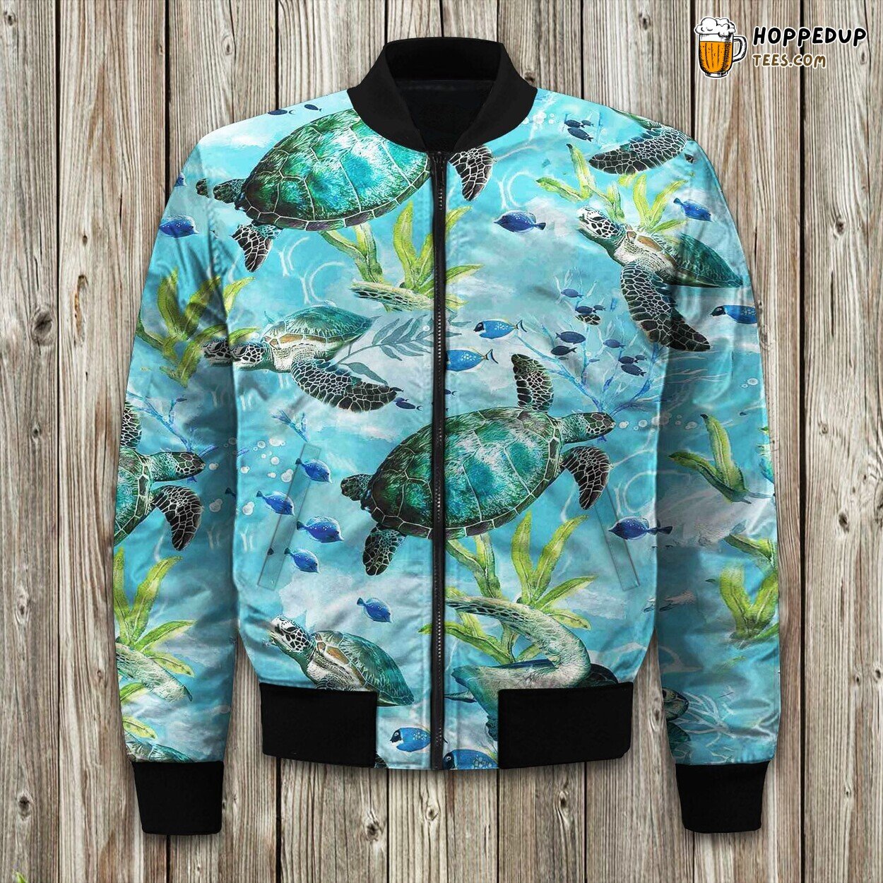Majestic Sea Turtle Print Winter Bomber Jacket Oceanic Life Elegance
