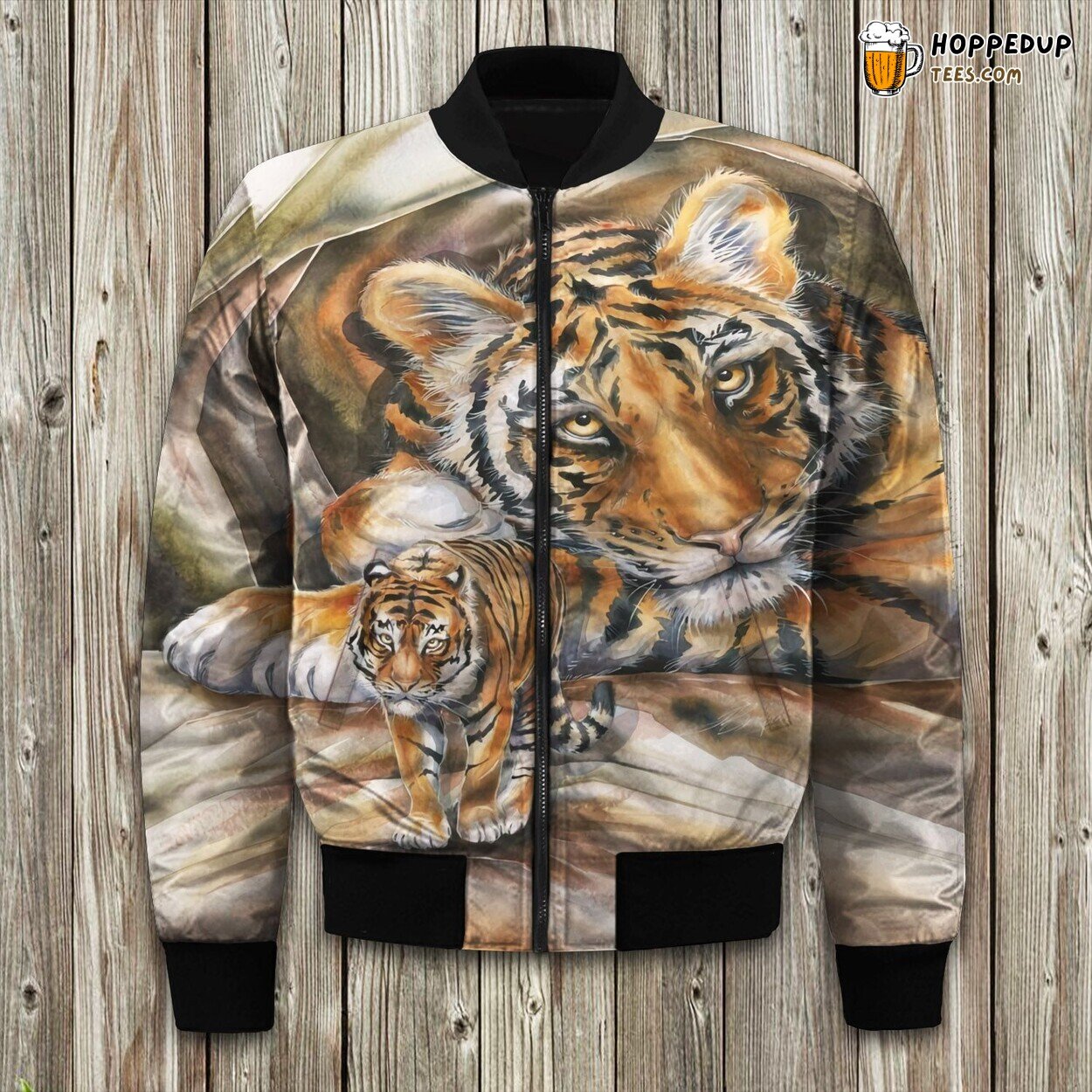 Majestic Stripes Tiger Imprint Winter Bomber Jacket Jungle Essence