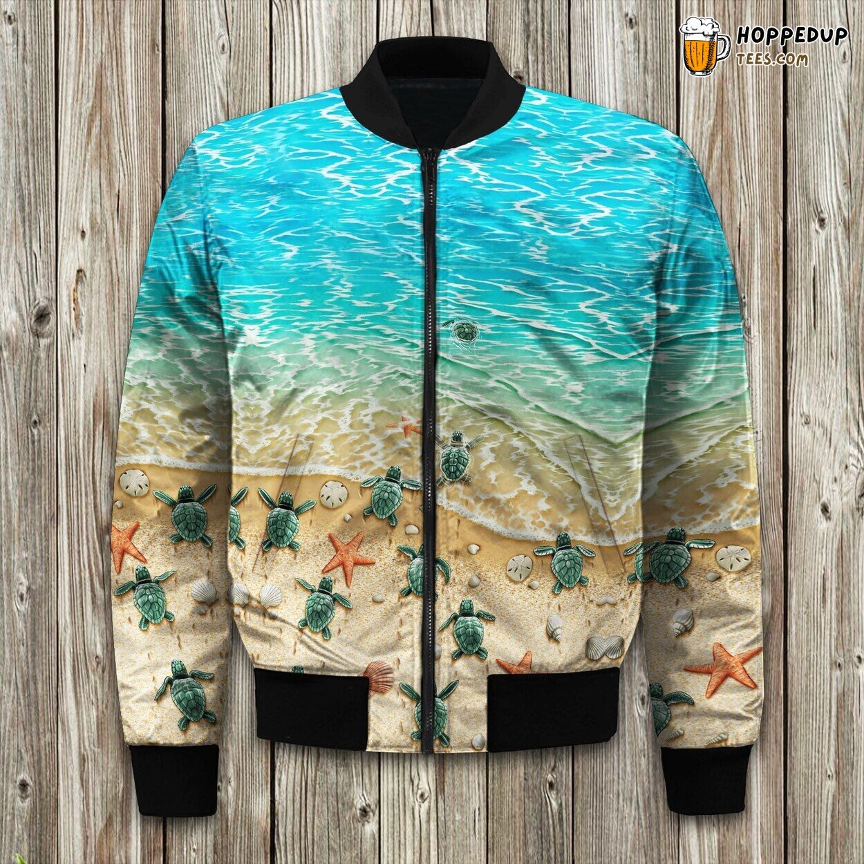 Majestic Turtle Art Bomber Jacket Celebrate Winter’s Oceanic Ancient Grace