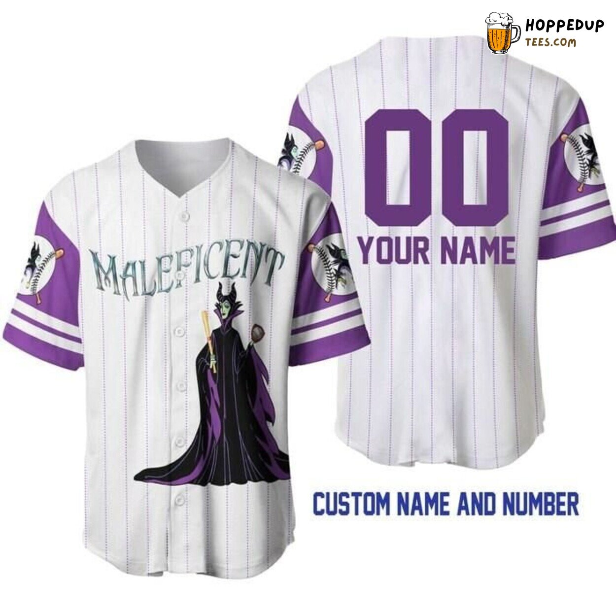 Maleficent Disney White Purple Lavender Baseball Jersey Sorceress