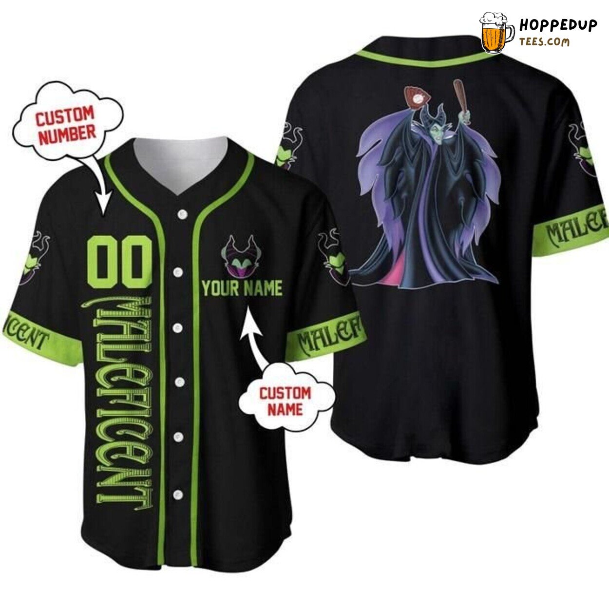 Maleficent Villain Green Black Disney Graphic Baseball Jersey Wicked