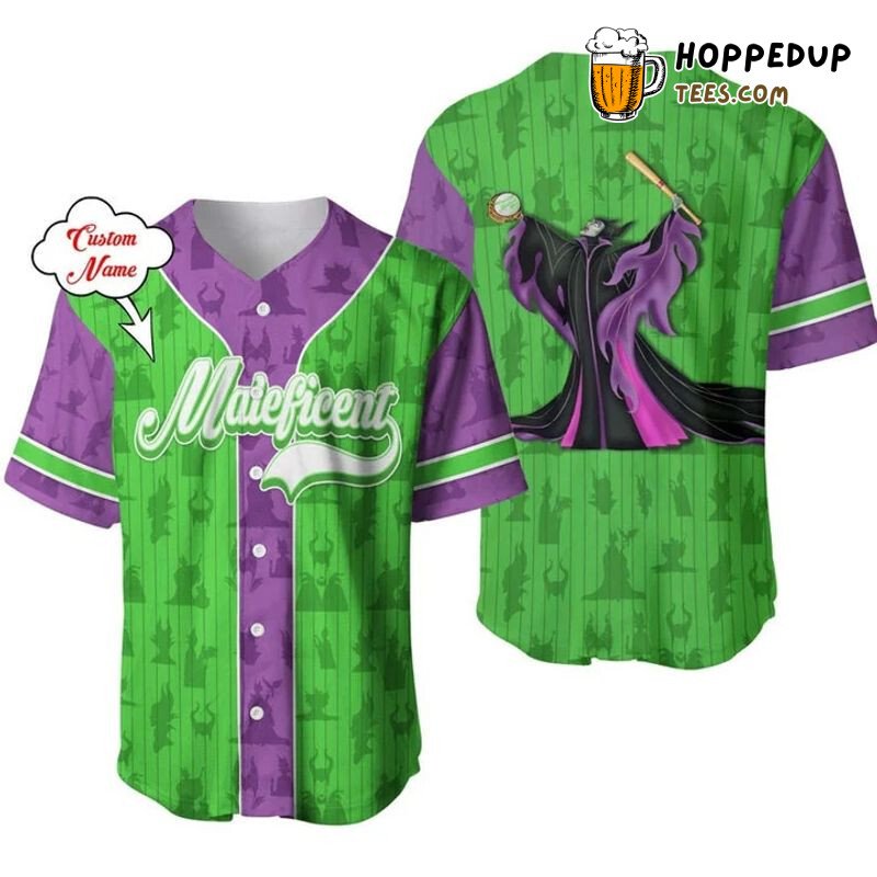 Maleficent Villain Pattern Green 3D Pinstripe Baseball Jersey
