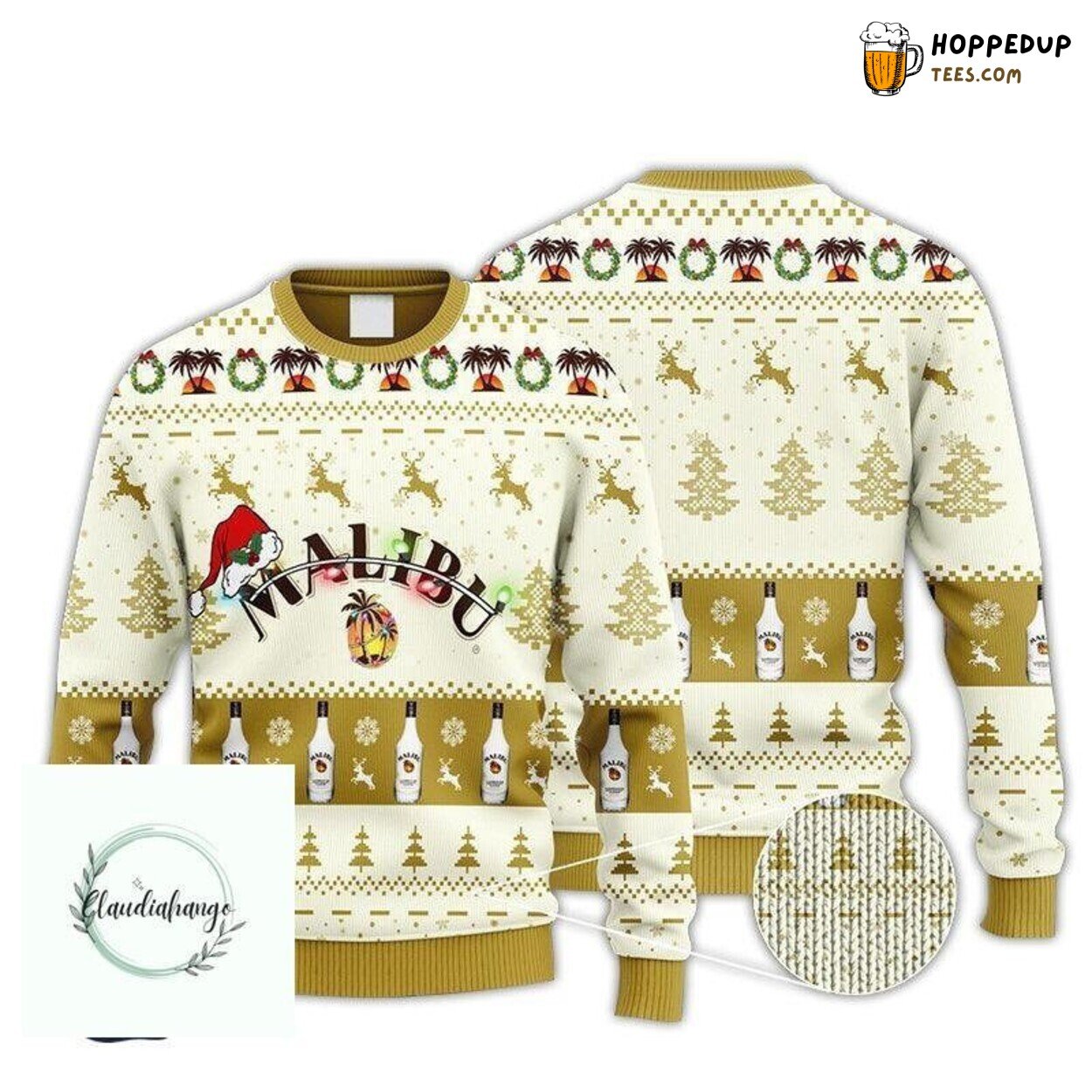 Malibu Rum Reindeer Snowy Night Christmas Sweater Ugly Design
