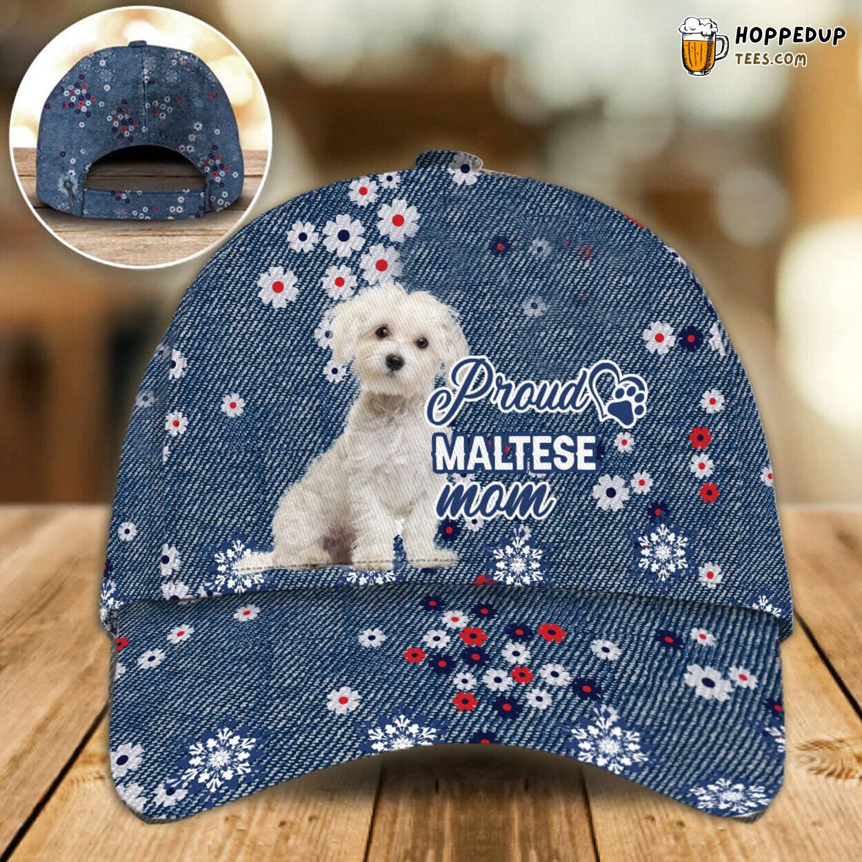 Maltese Dog Lover Mom Classic Cap Hat Flower Design Emblem