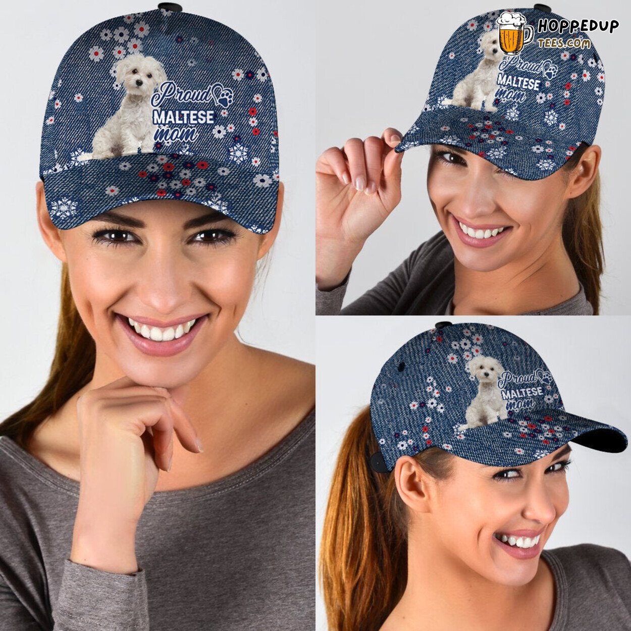 Maltese Dog Lover Mom Classic Cap Hat Flower Design Emblem