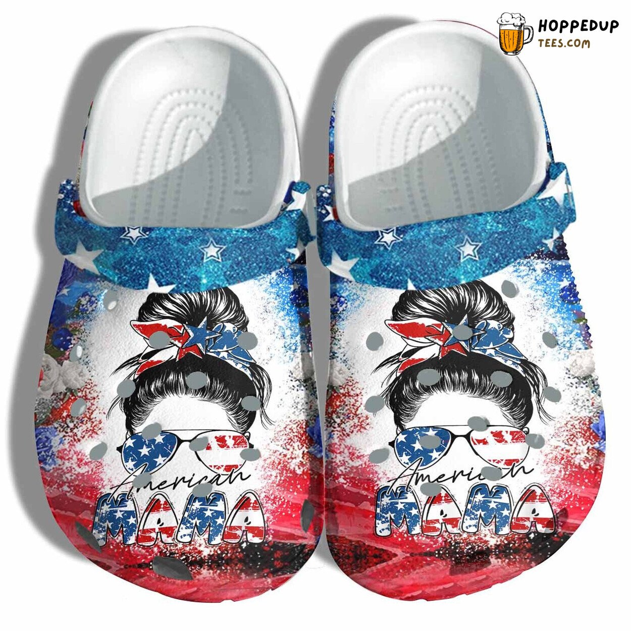 Mama America 4th July Women Messy Bun Lady Mom Flag Shoes Gift