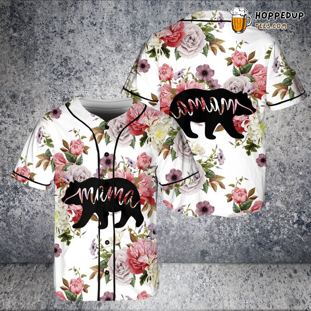 Mama Bear Flower Rose Baseball Tee Jersey Shirt Printed 3D