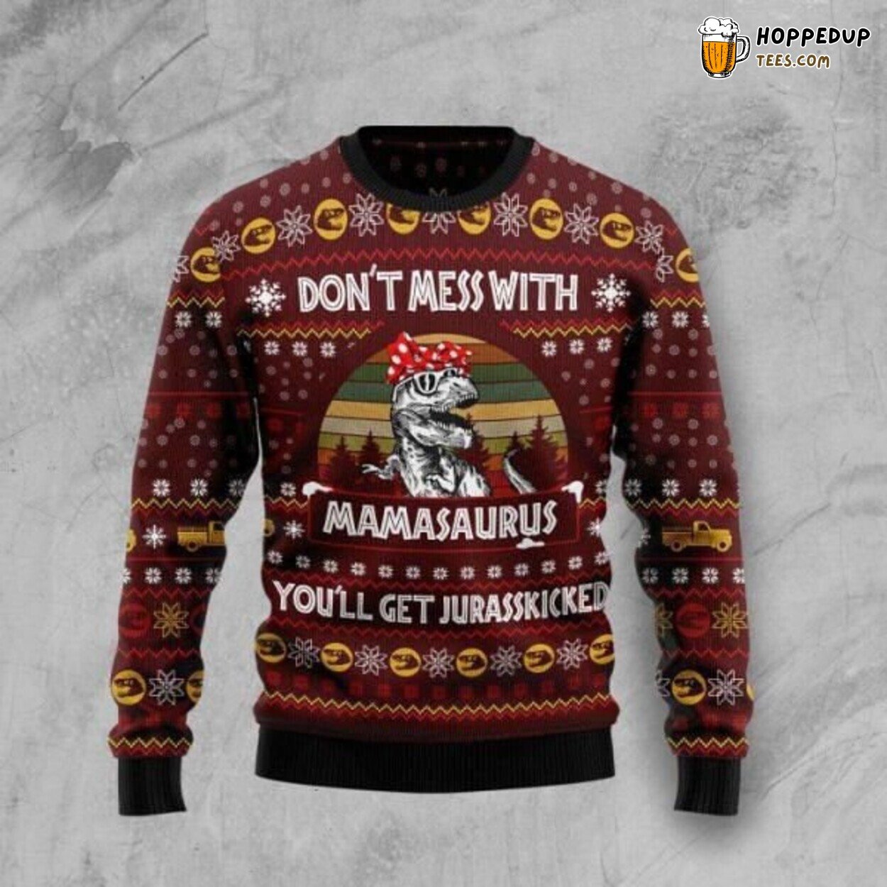 Mamasaurus Theme Knit Ugly Christmas Sweater Protective Design Wear
