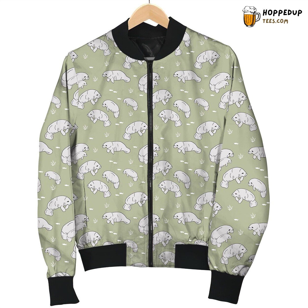 Manatee Lovely On Green Bomber Jacket