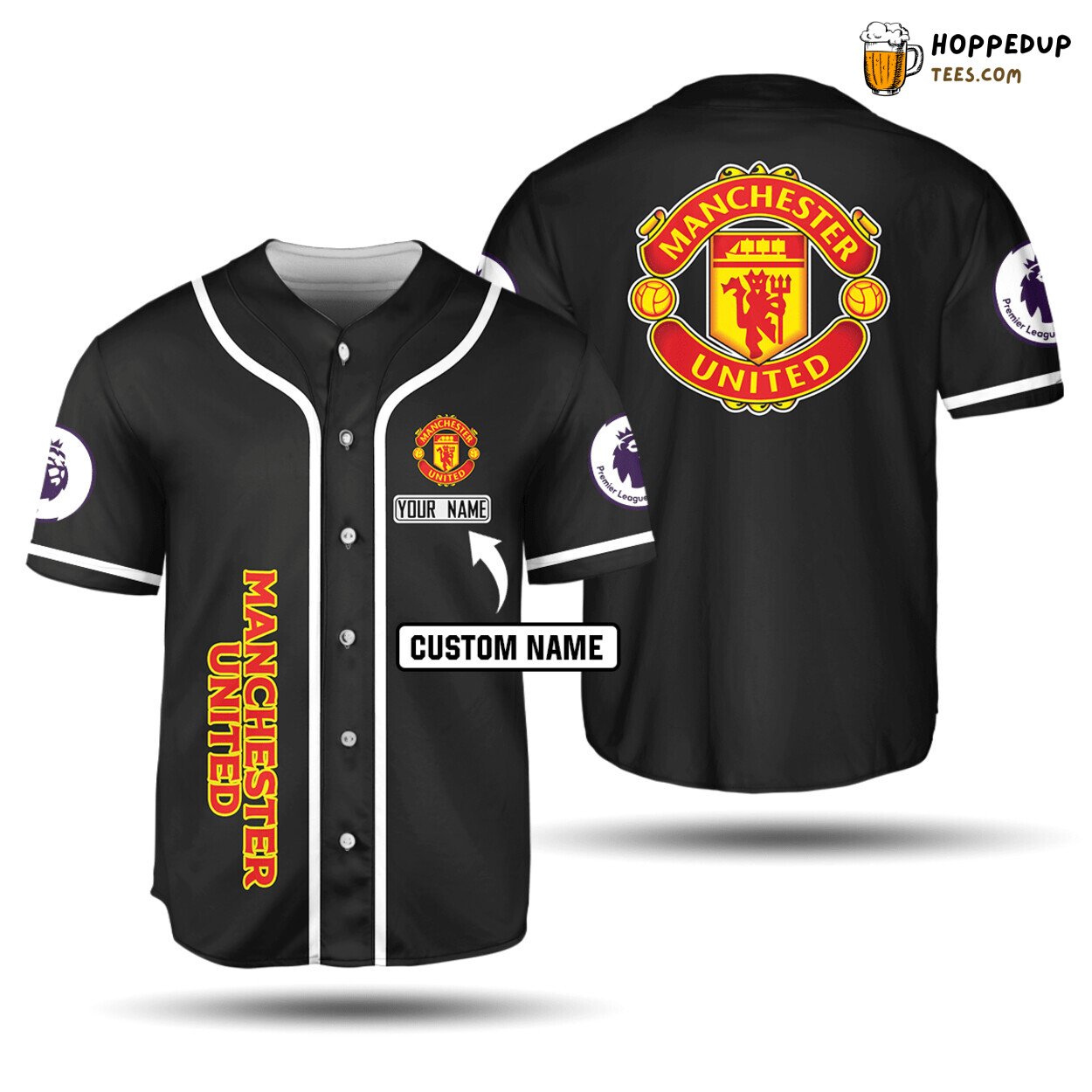 Manchester United Custom Name Black Baseball Jersey Unisex Shirt