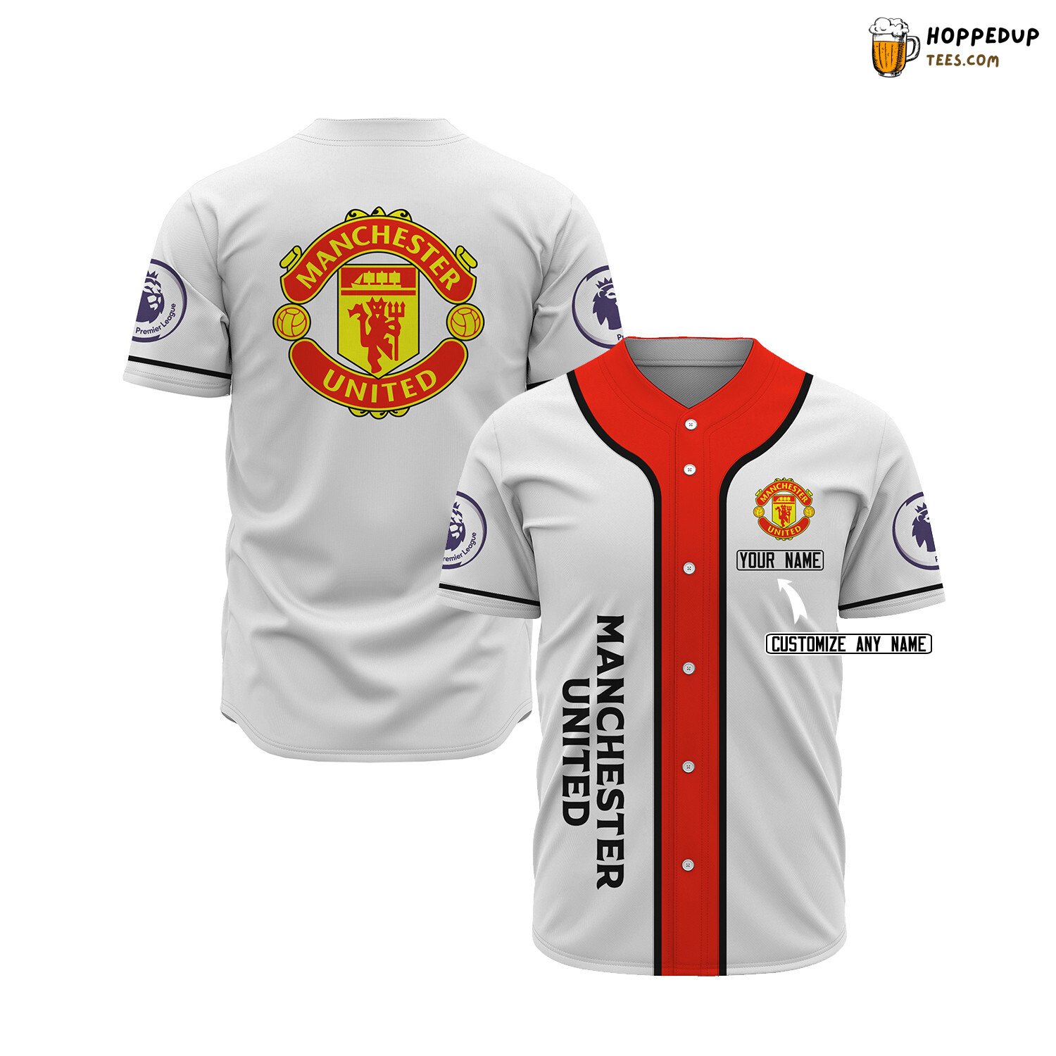 Manchester United Custom Name White Baseball Jersey Unisex Shirt