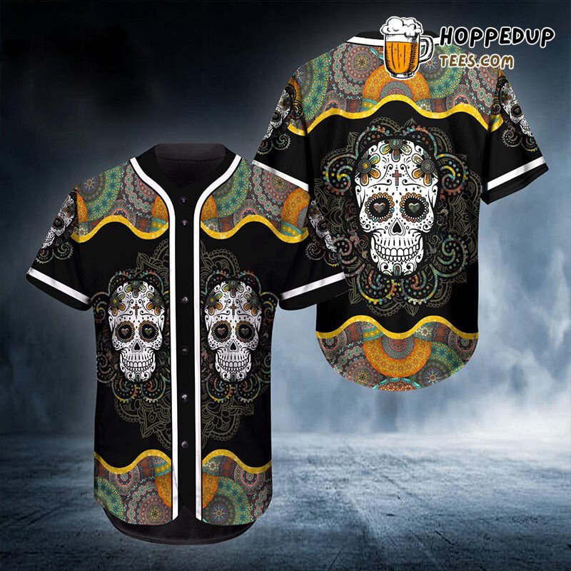 Mandala Pattern Head Skull Baseball Tee Jersey Shirts 3D