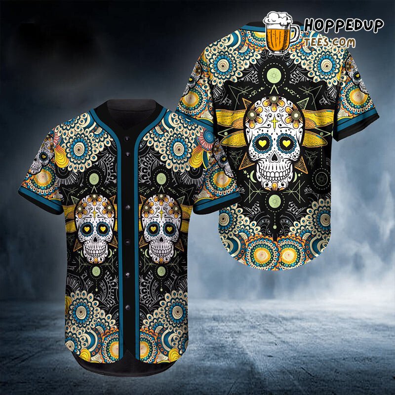 Mandala Pattern Skull Baseball Tee Jersey Shirts 3D