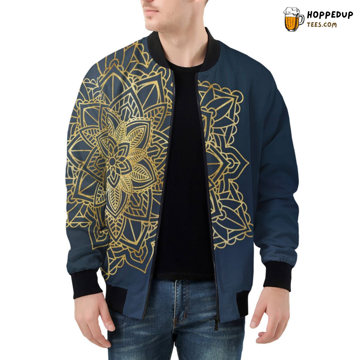 Mandala Patterns Celebrate Floral Ethnicity on Men’s Bomber Jacket