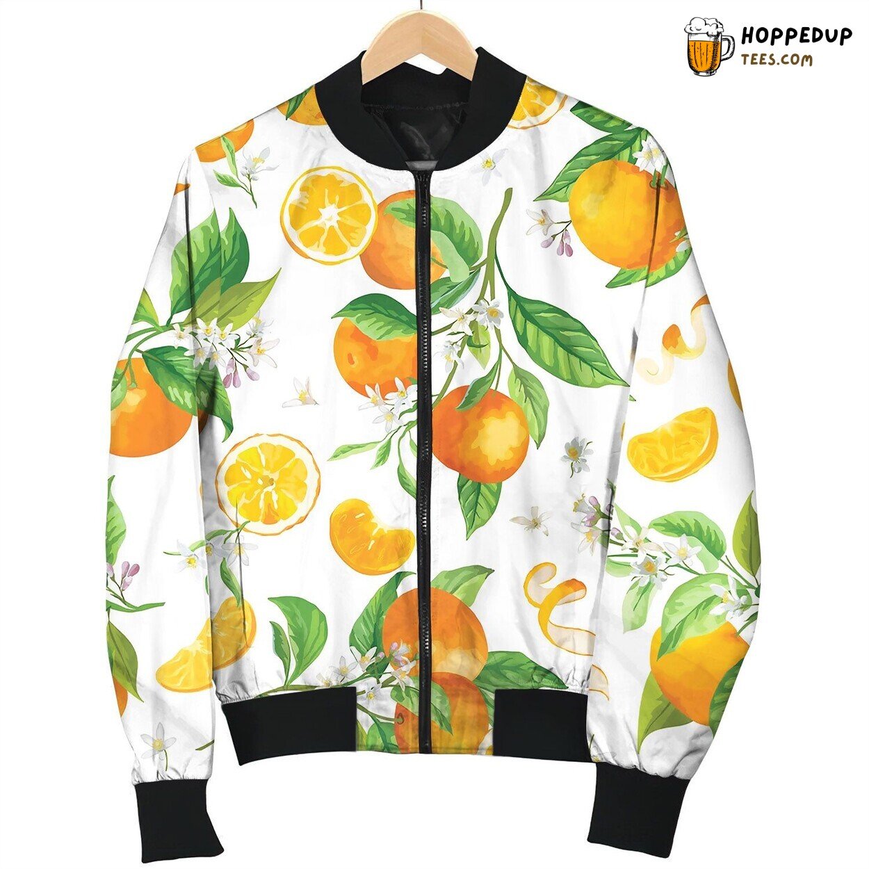 Mandarin Floral Pattern Seamless Fruit Bomber Jacket