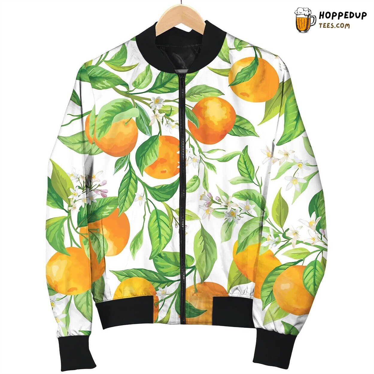 Mandarin Fruit Seamless Tropical Pattern Colorful Bomber Jacket