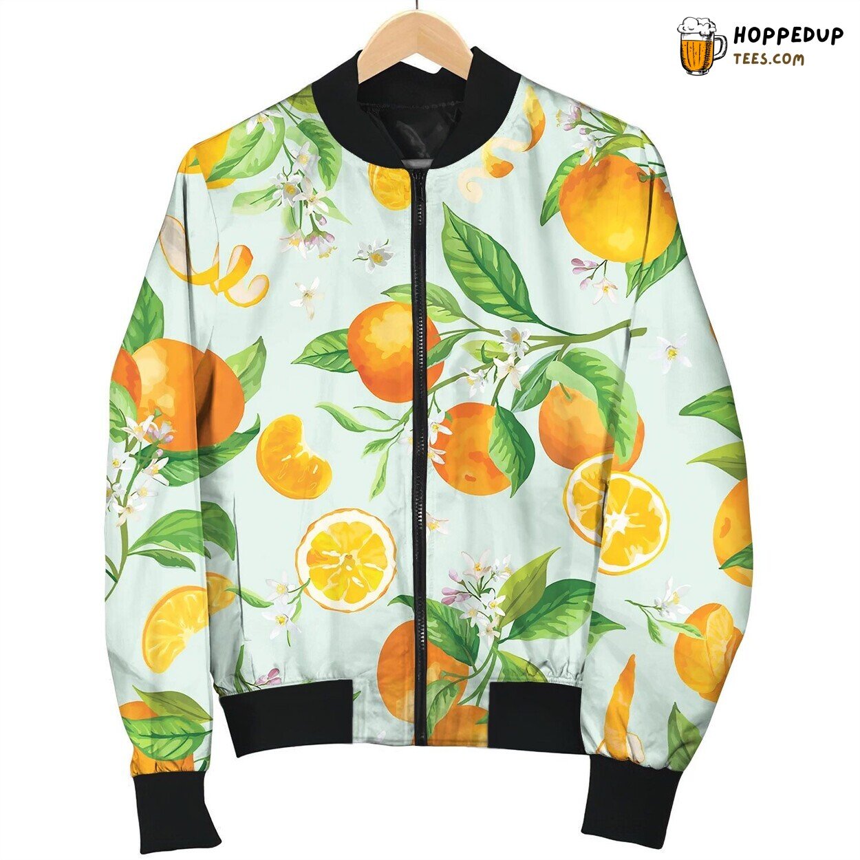 Mandarin Watercolor Floral Pattern Bomber Jacket