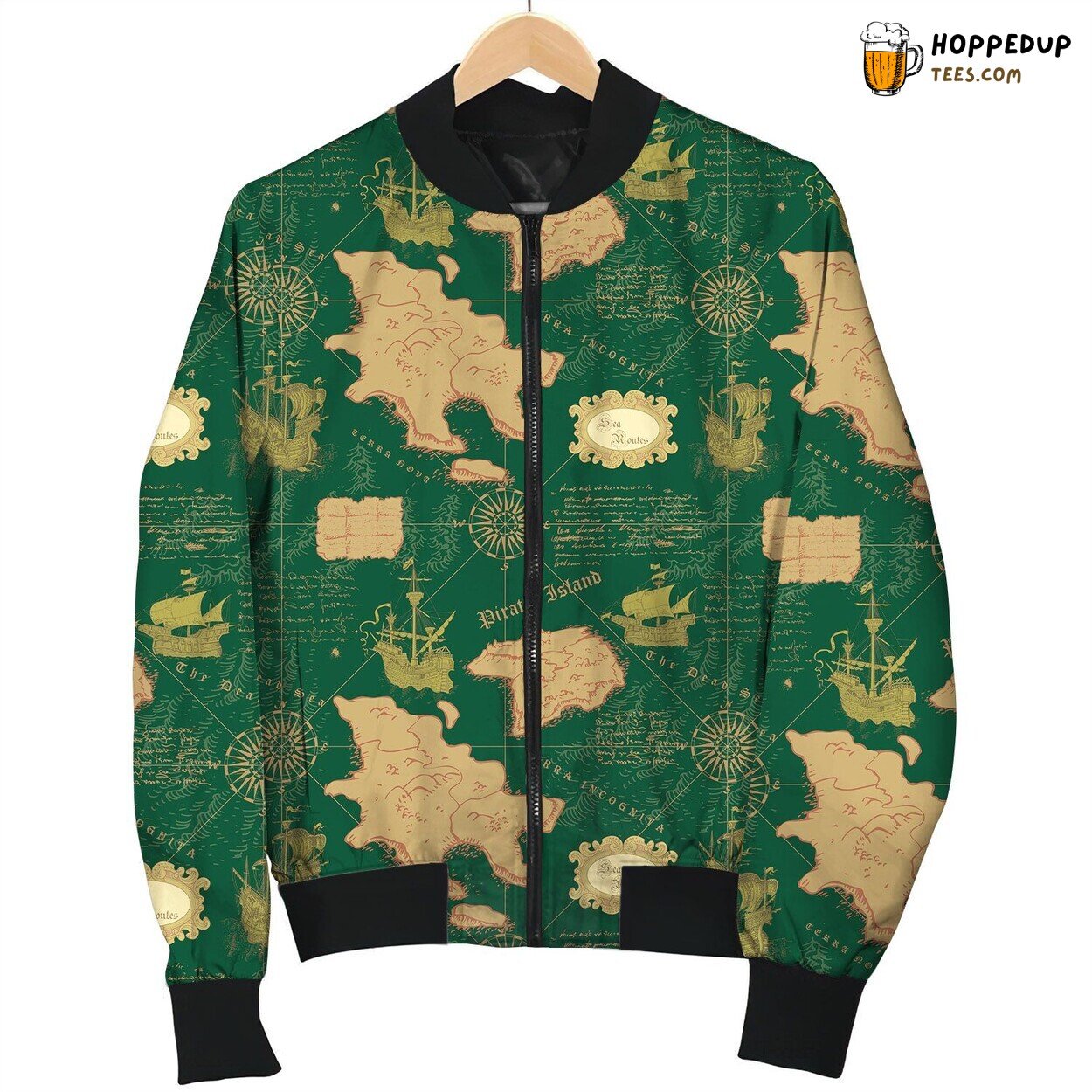 Map of the World Pattern Winter Bomber Jacket Designer Elegance