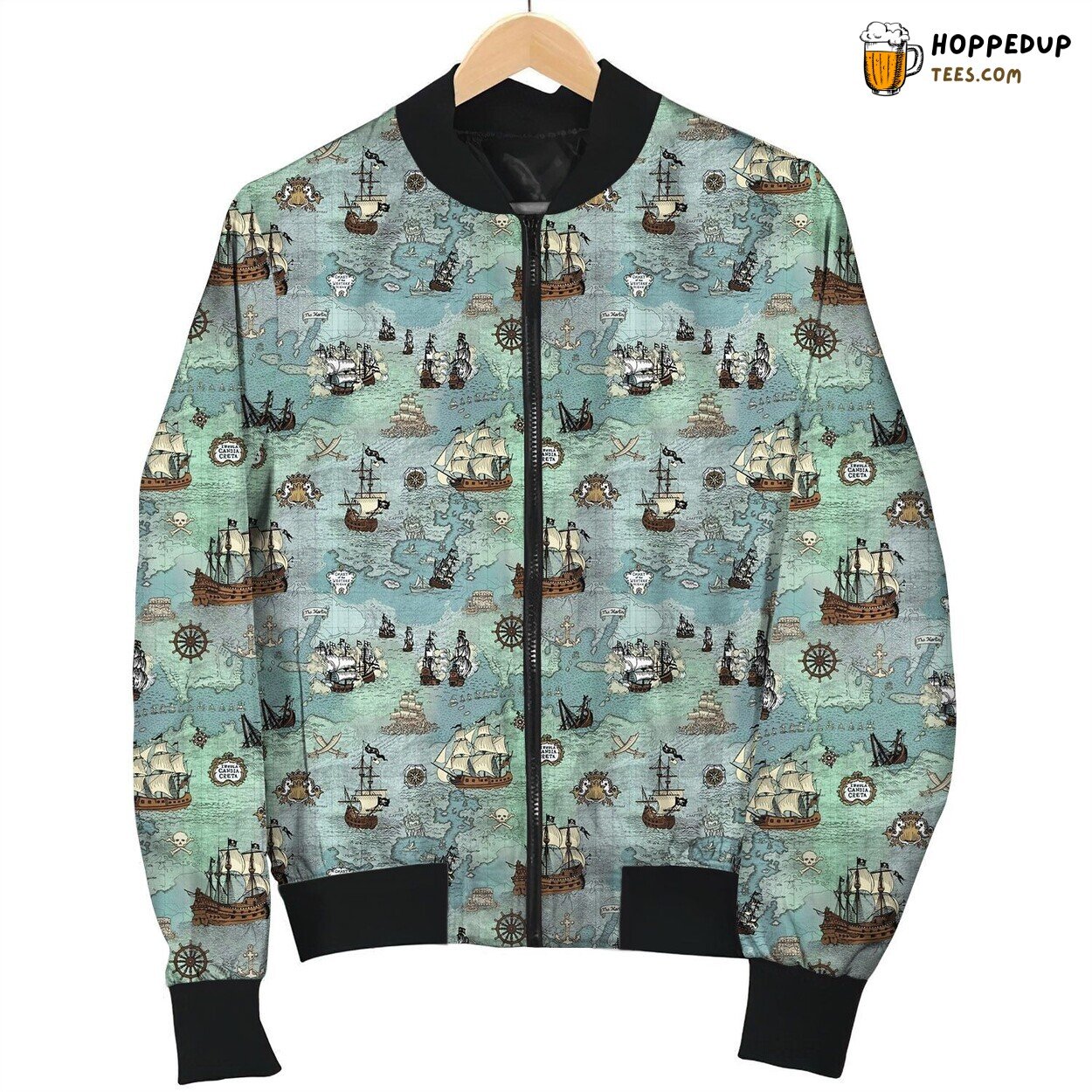 Map Pirates Pattern Bomber Jacket