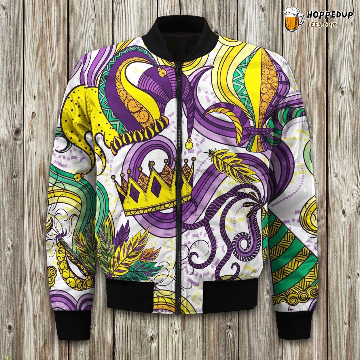 Mardi Gras Fleur De Lis Classic White Bomber Jacket