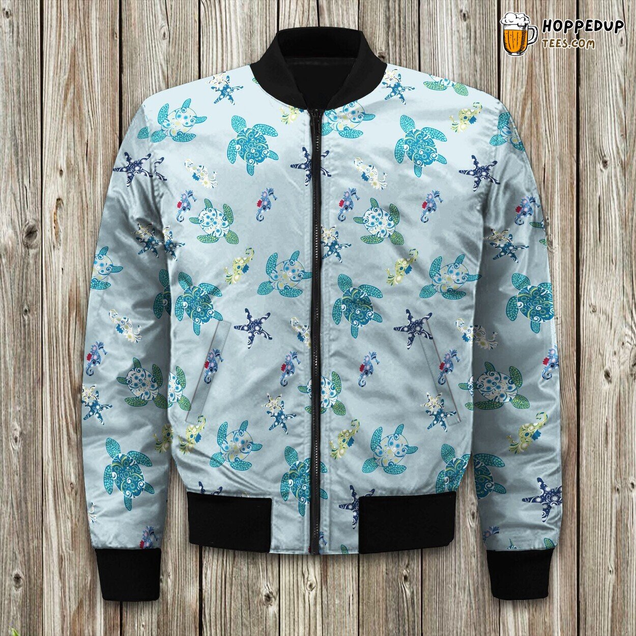 Marine Duo Seahorse Turtle Winter Bomber Jacket Oceanic Design Statement