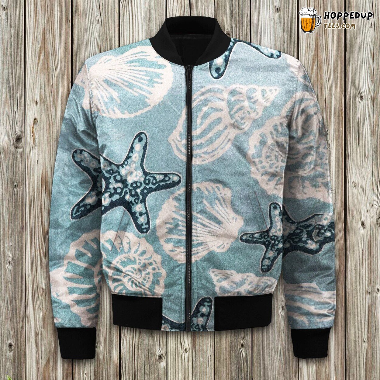 Marine Elegance Sea Shell Design Winter Bomber Jacket Oceanic Beauty Touch