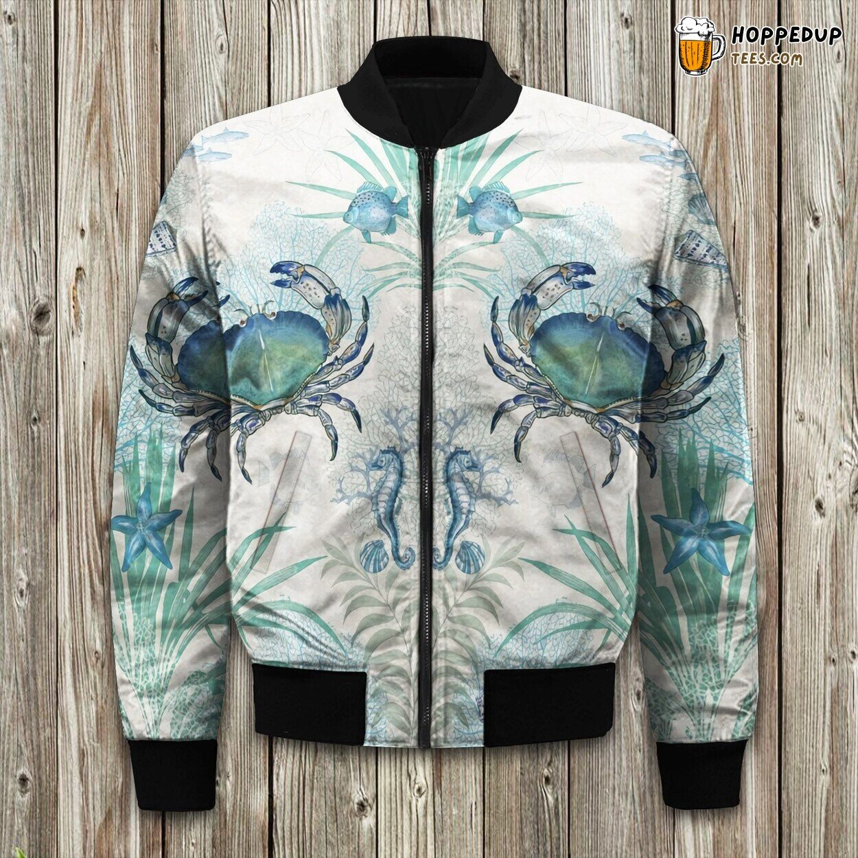 Marine Life Blue Crab Design Winter Bomber Jacket Beach Elegance Touch