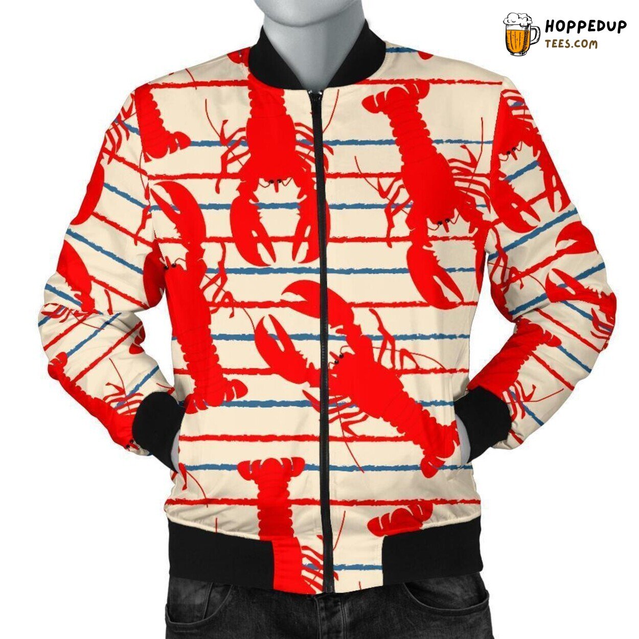 Marine Lobster Inspired Men’s Bomber Jacket Distinct Pattern Design Showcase