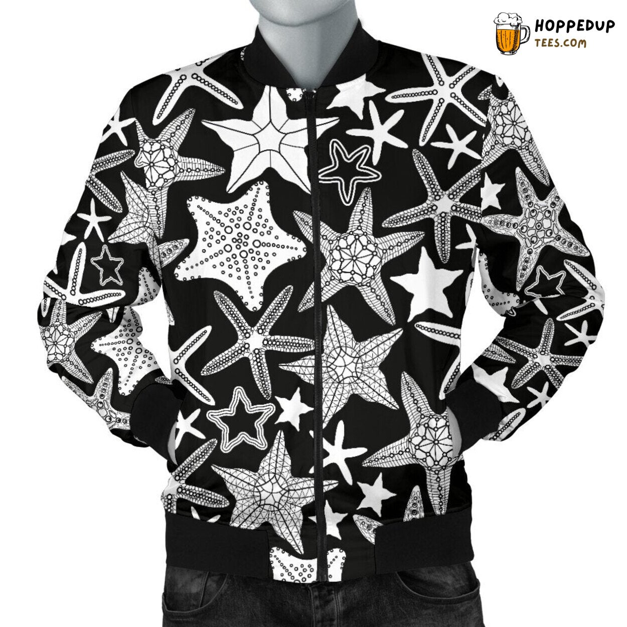 Marine Starfish Display Men’s Bomber Jacket Oceanic Design Elegance Tribute
