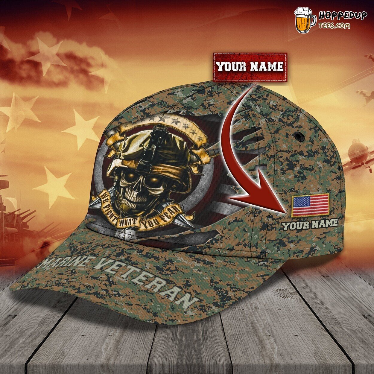 Marine Veteran 3D Classic Personalized Name Cap Unique Design