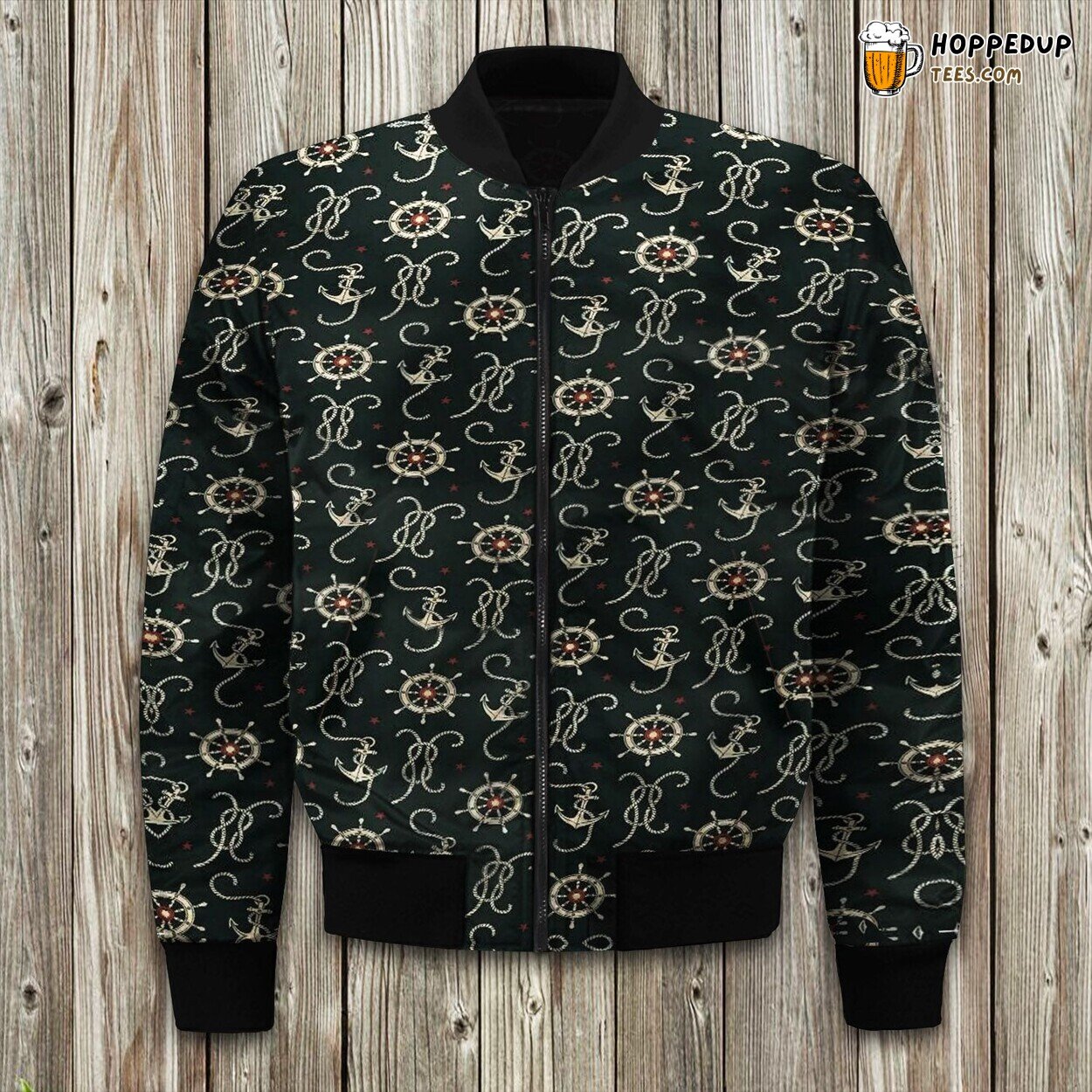 Maritime Elegance Anchor Nautical Winter Bomber Jacket Seaside Design