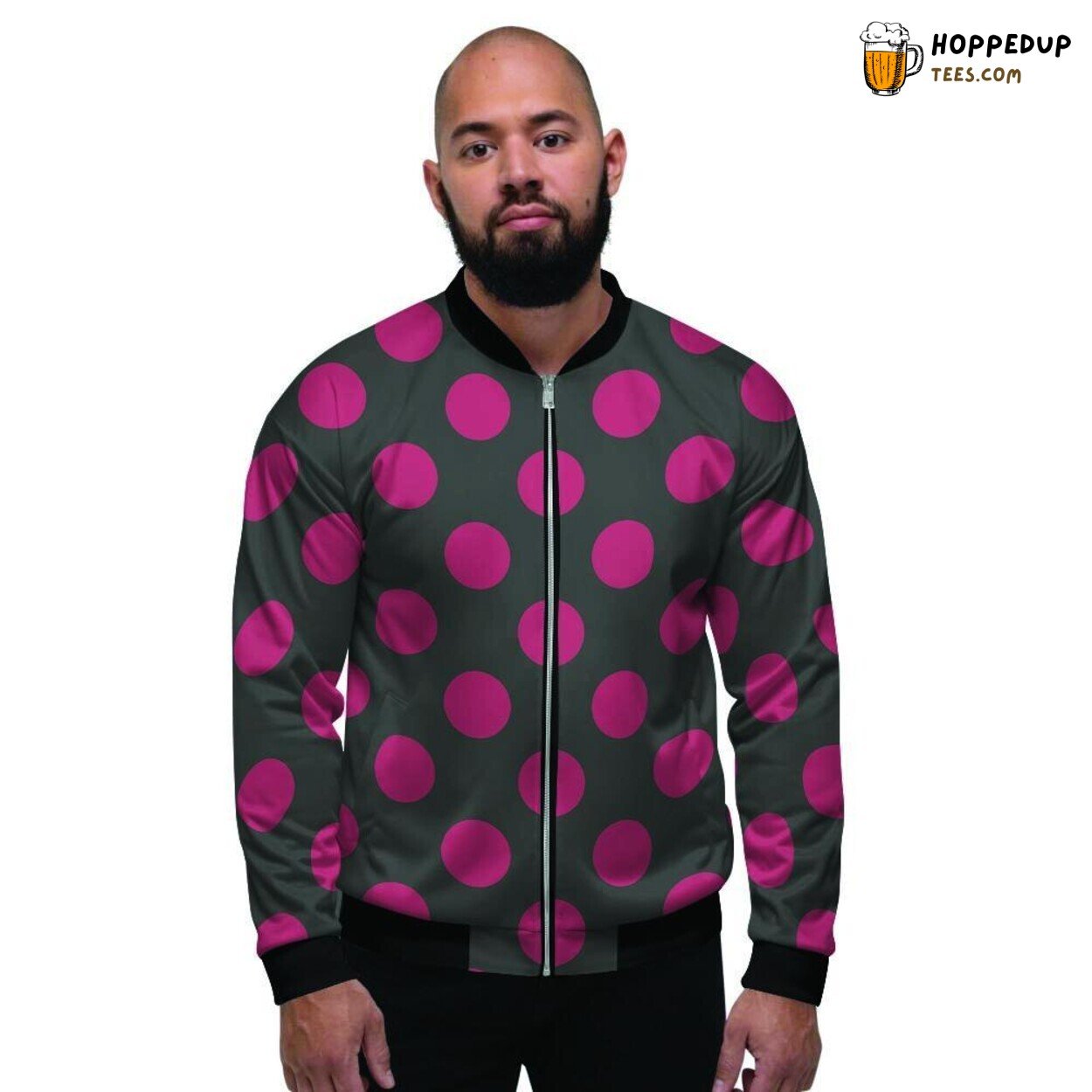 Maroon Polka Dot Classic Black Design Men’s Bomber Jacket Retro Elegance Art