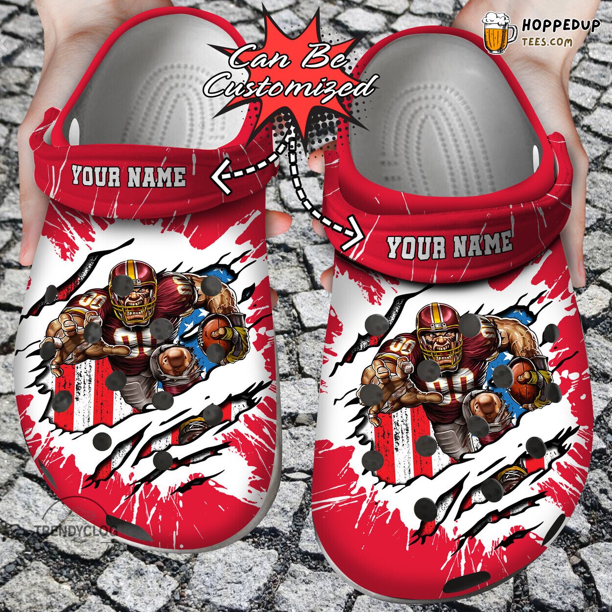 Mascot Ripped Flag Football Personalized Unique Clog Shoes Design