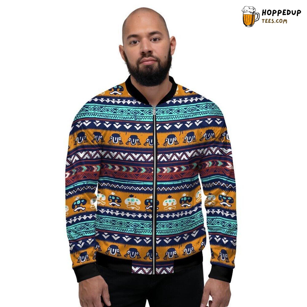 Maya Aztec Ethic Neon Patterns Vivid Display Men’s Bomber Jacket Tribal Artistry Maya Aztec Ethic Neon Patterns Vivid Display Men’s Bomber Jacket Tribal Artistry