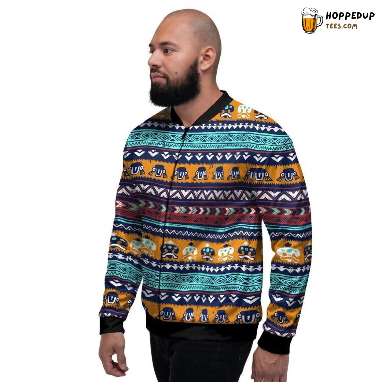 Maya Aztec Ethic Neon Patterns Vivid Display Men’s Bomber Jacket Tribal Artistry