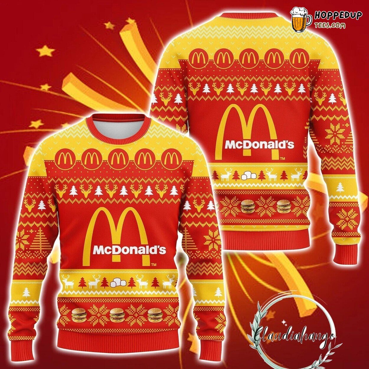 McDonald Themed Ugly Christmas Sweater Festive Fast Food Design