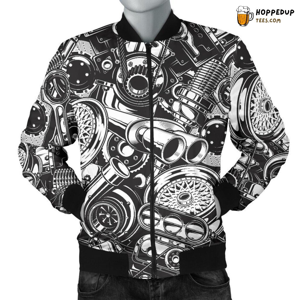 Mechanic Essence Tribute Men’s Bomber Jacket Distinct Pattern Display Art