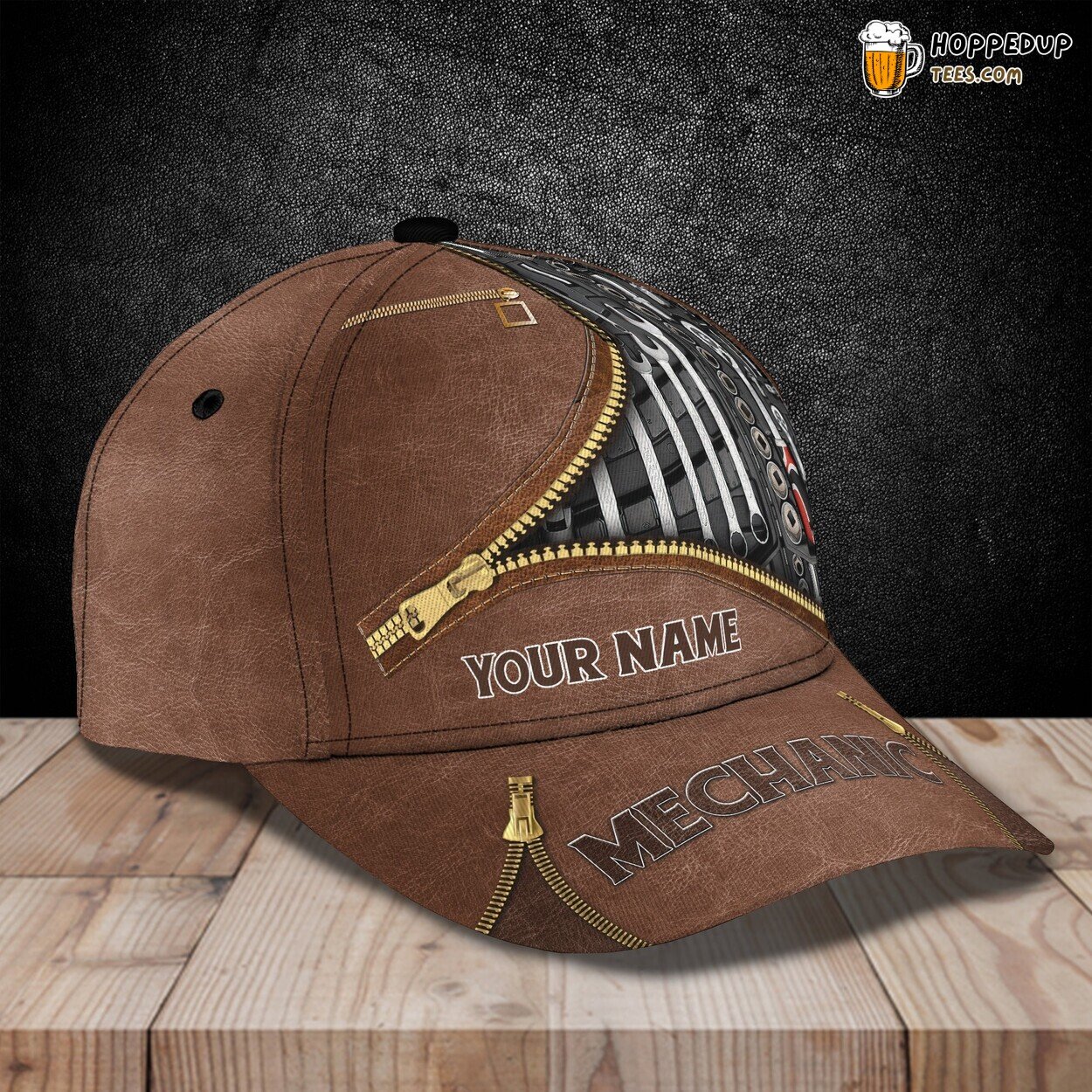Mechanic Leather Zipper Classic 3D Cap Personalized Name Unique Design