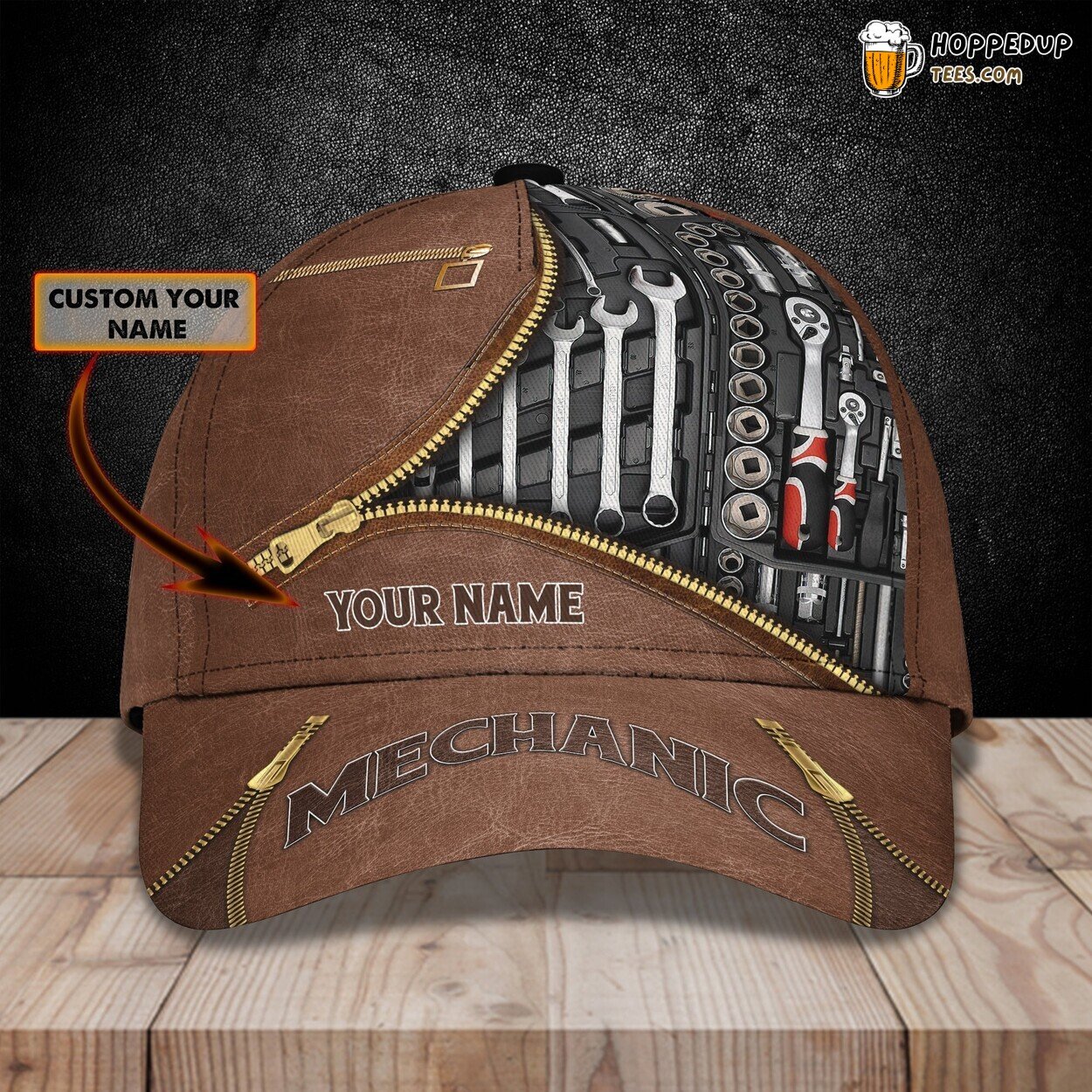 Mechanic Leather Zipper Classic 3D Cap Personalized Name Unique Design