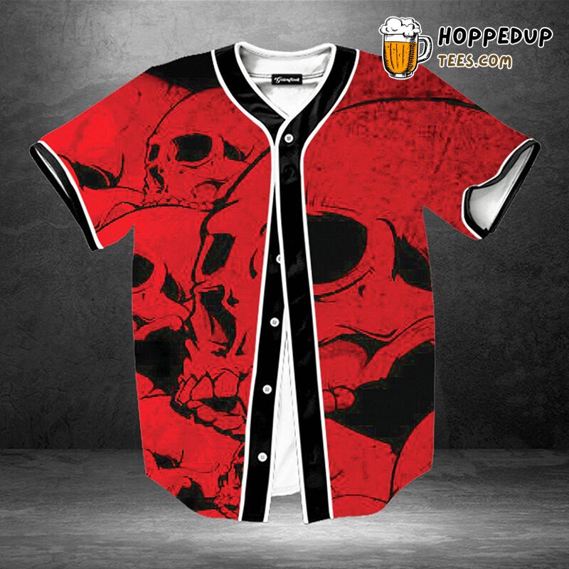 Menacing Red Skull 3D Printed Graphic Baseball Jersey Style