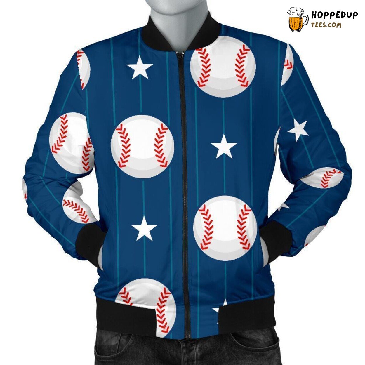 Men’s Bomber Jacket Adorned with a Baseball Star Pattern Print