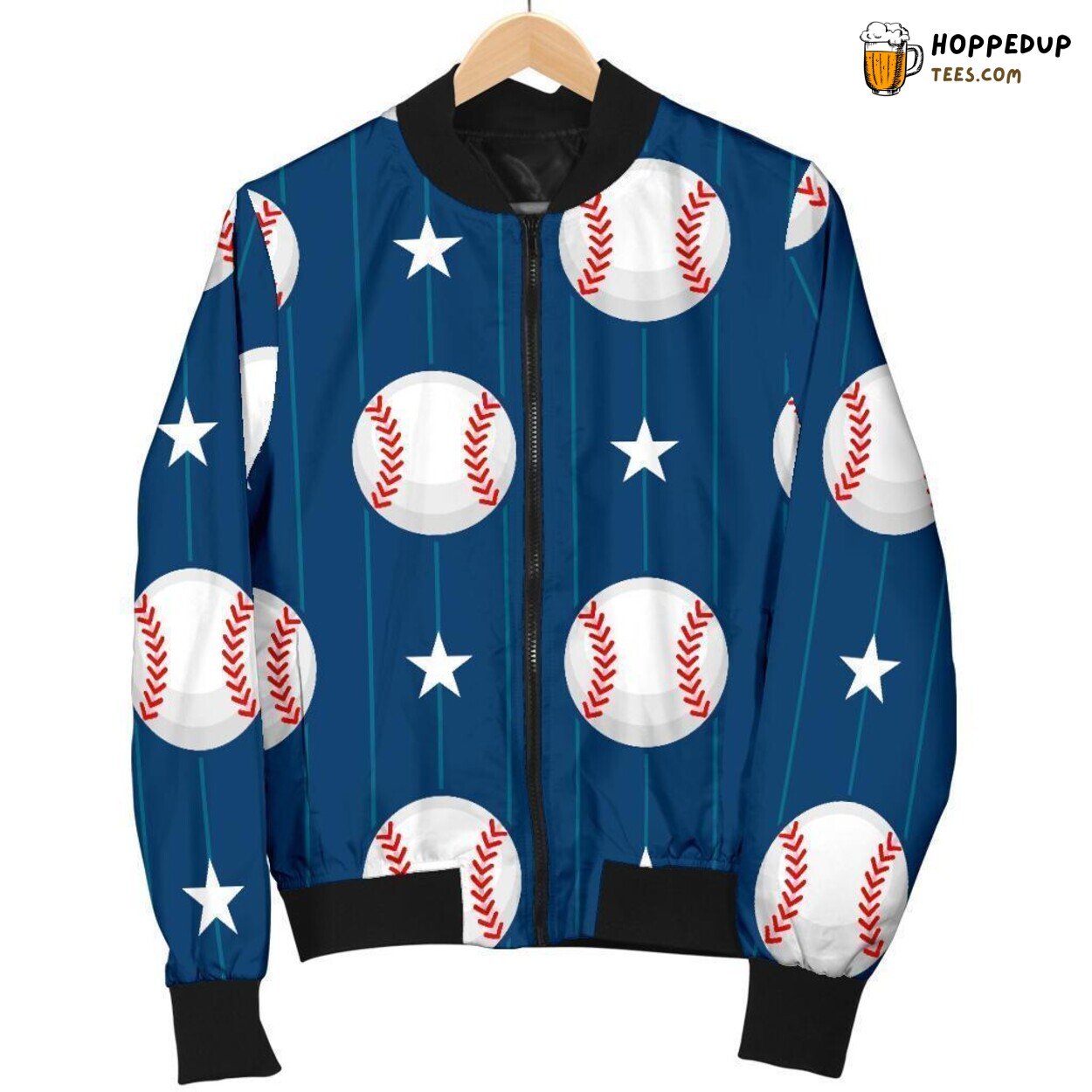 Men’s Bomber Jacket Adorned with a Baseball Star Pattern Print